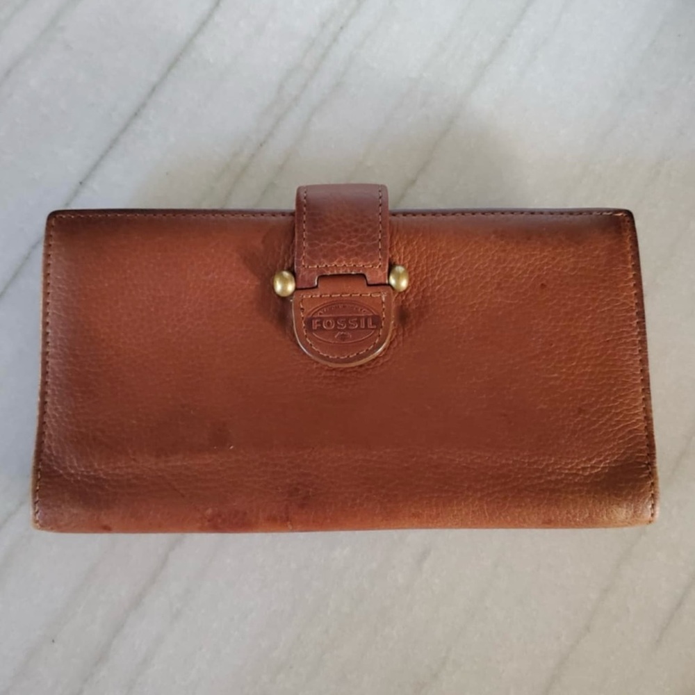Vintage Fossil Brown Real Genuine Leather Weathered Worn Distressed Wallet